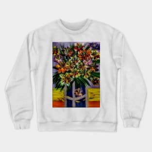 beautiful lovely boutique of abstract vibrant colorful  flowers in a tall glass vase Crewneck Sweatshirt